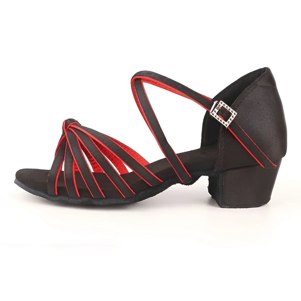 Women's Latin dance shoes with real silk upper and cowhide sole in black colour option