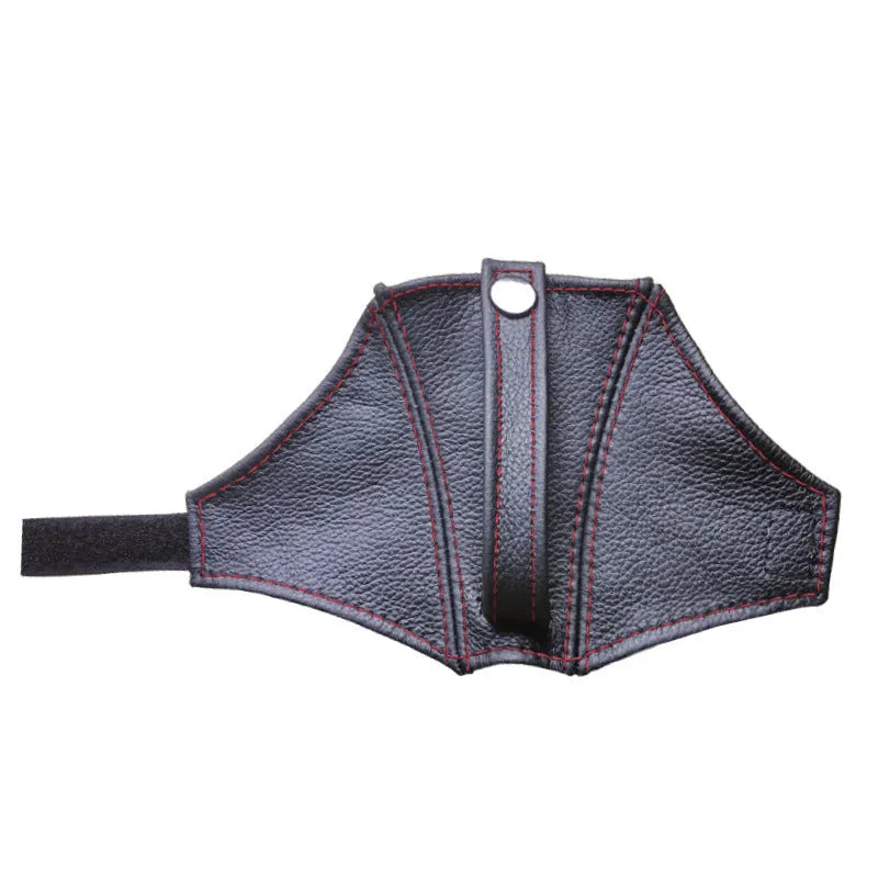 Black leather racing seat belt limit buckle cover with coloured attachment lines for Recaro and Bride seats