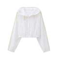 Women's hooded sunscreen top with loose fit polyester long sleeves in picture colour