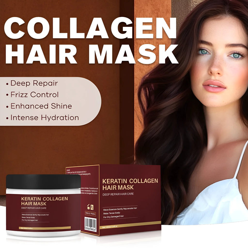 100ml collagen hair mask in professional-style packaging for moisturising and repairing dry hair