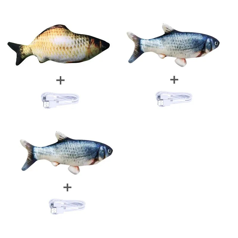 Electronic jumping fish cat toy 30cm long with USB charging cable