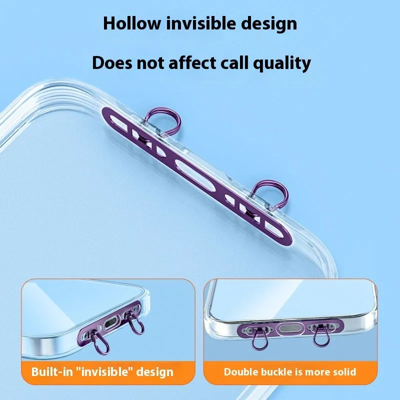 Stainless steel mobile phone lanyard with double buckle gasket and side hanging clip in electroplated metal finish