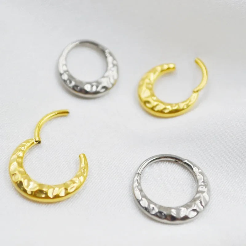 Titanium alloy concave-convex nose ring with carved texture in silver or gold finish