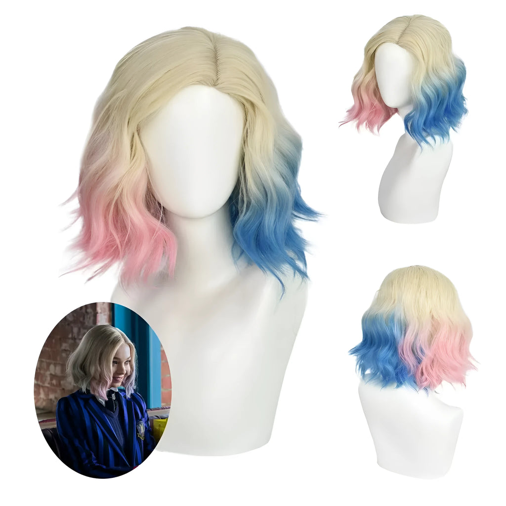 Cos gradient colour wig in Sinclair shade, long high temperature fibre synthetic wig on mannequin head
