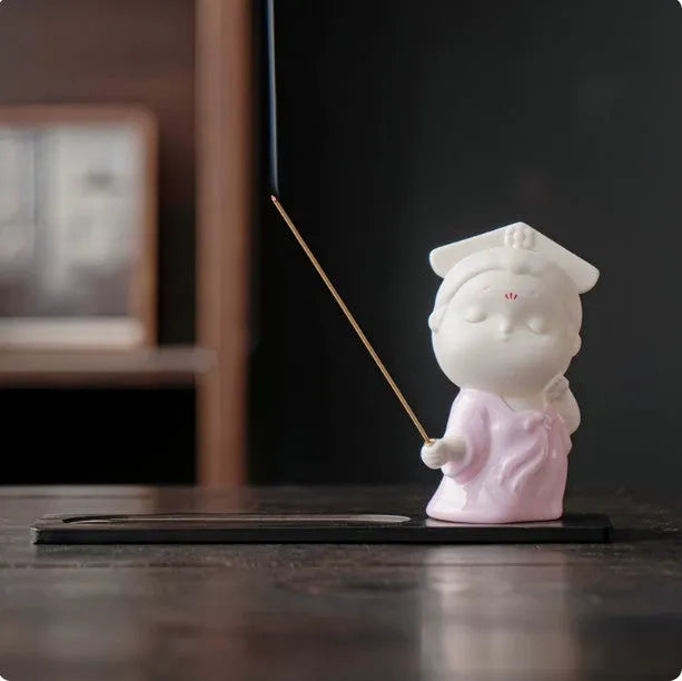 Ceramic cute style female court attendant figurine incense burner decoration
