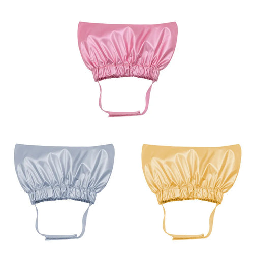 Adjustable pet shower cap for cats and dogs in silver colour with ear protection design