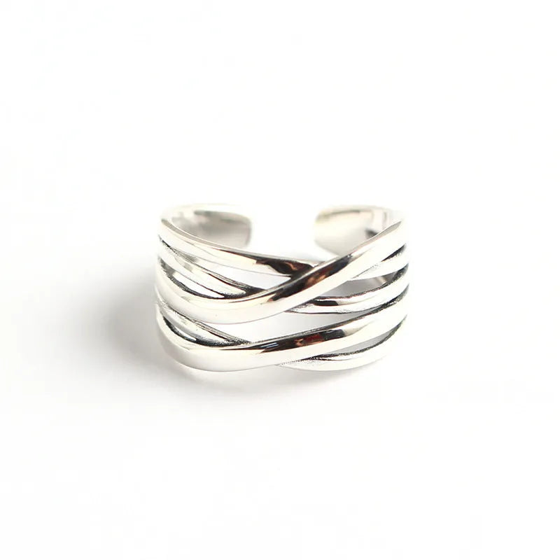 S925 sterling silver vintage weave ring with braided pattern and antique silver finish