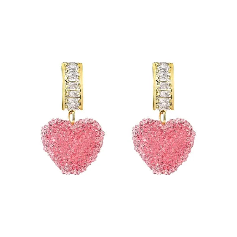 Heart-shaped candy stud earrings in pink alloy, cute design for women