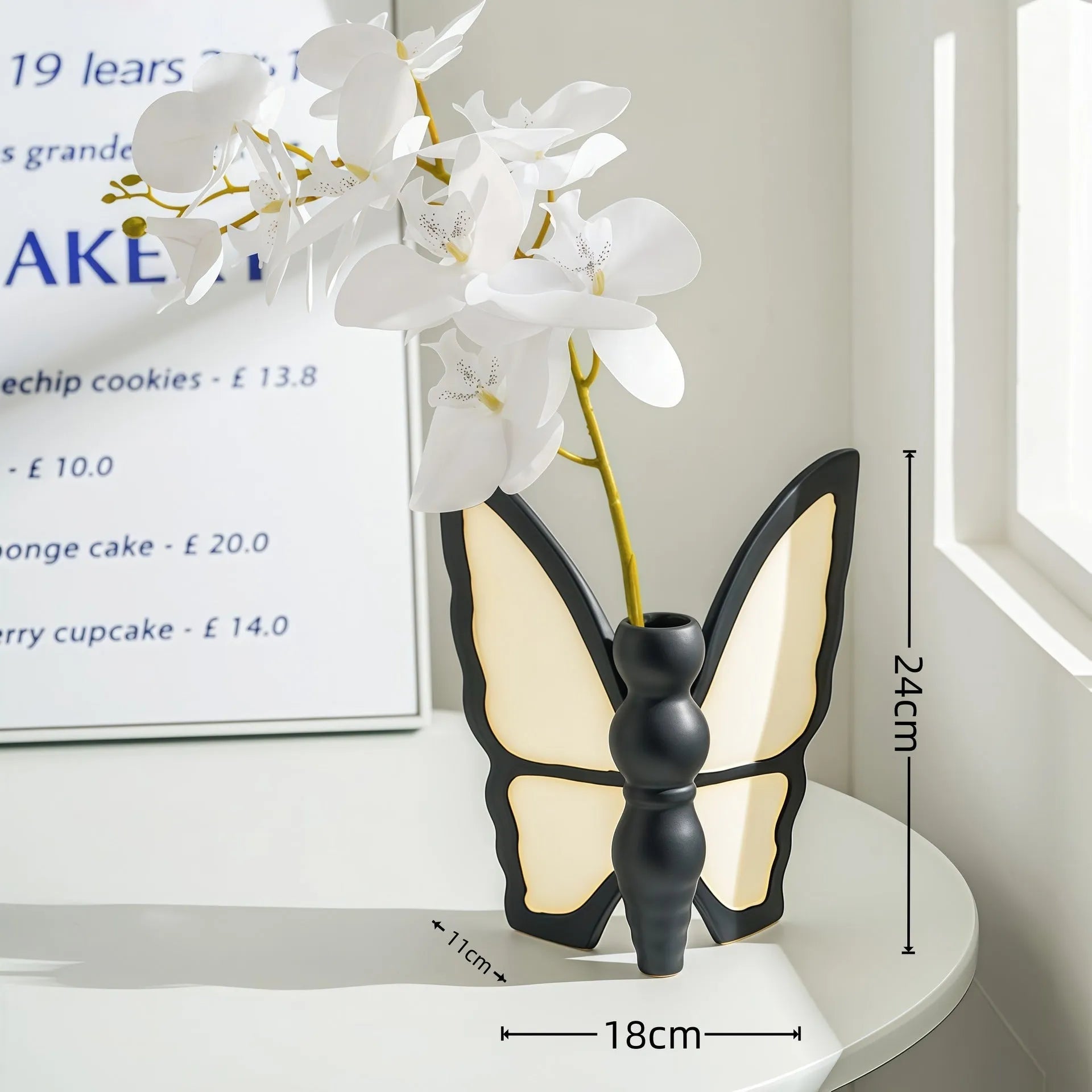 Ceramic butterfly-themed vase and tissue box set with waterproof finish