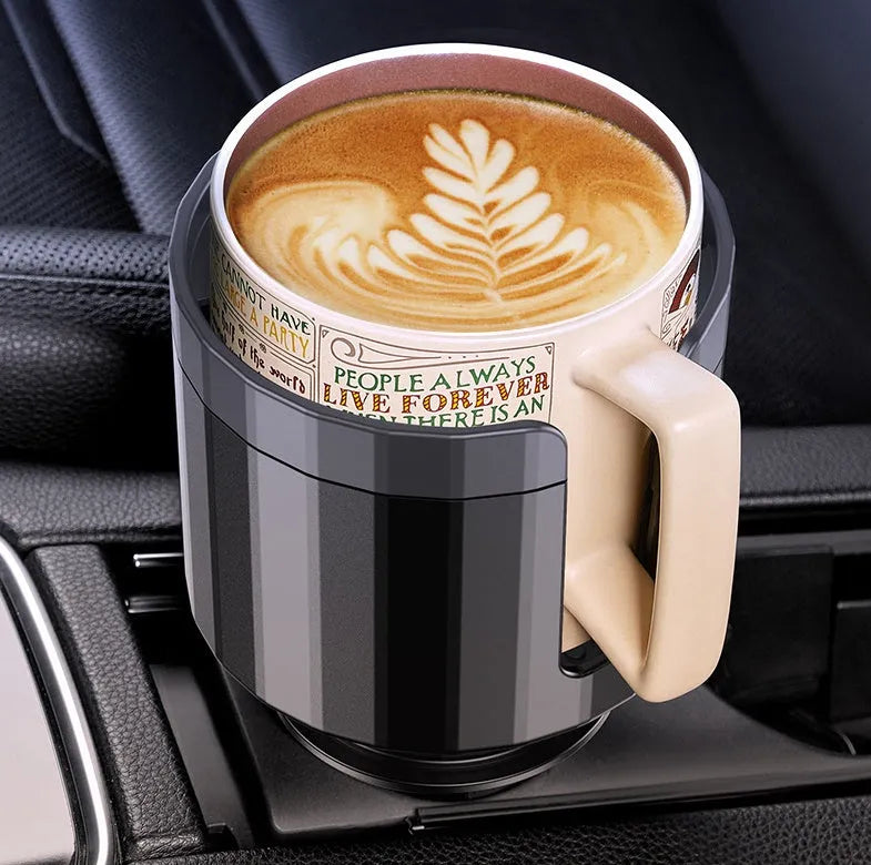 Black adjustable car cup holder expander for large drink bottles and containers.