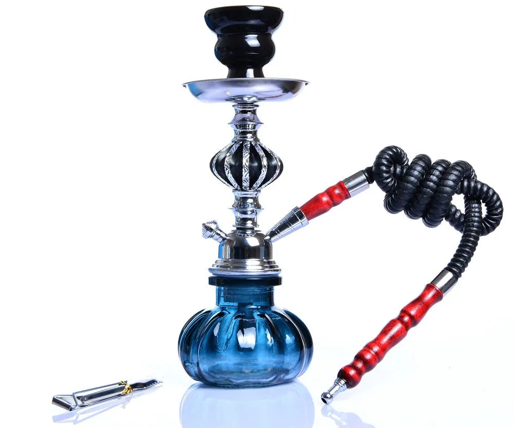Glass single tube hookah tobacco pot 26cm tall with square base in black colour