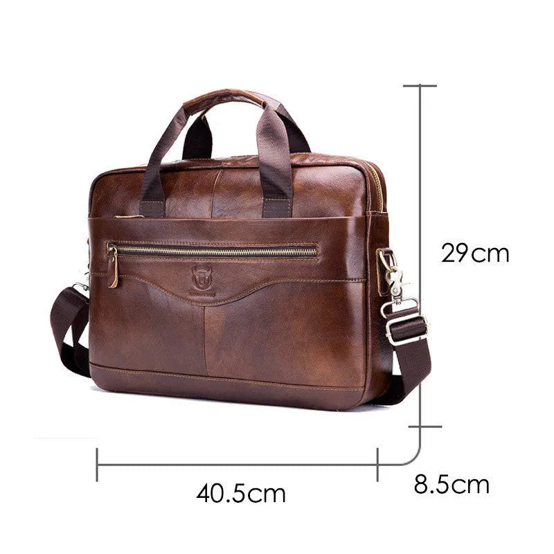 Captain Cow Leather Briefcase 044 in brown first layer cowhide with three compartments and metal clasp