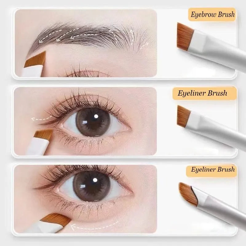 Four angled eyeliner and brow brushes with ultra-thin tips in leather case