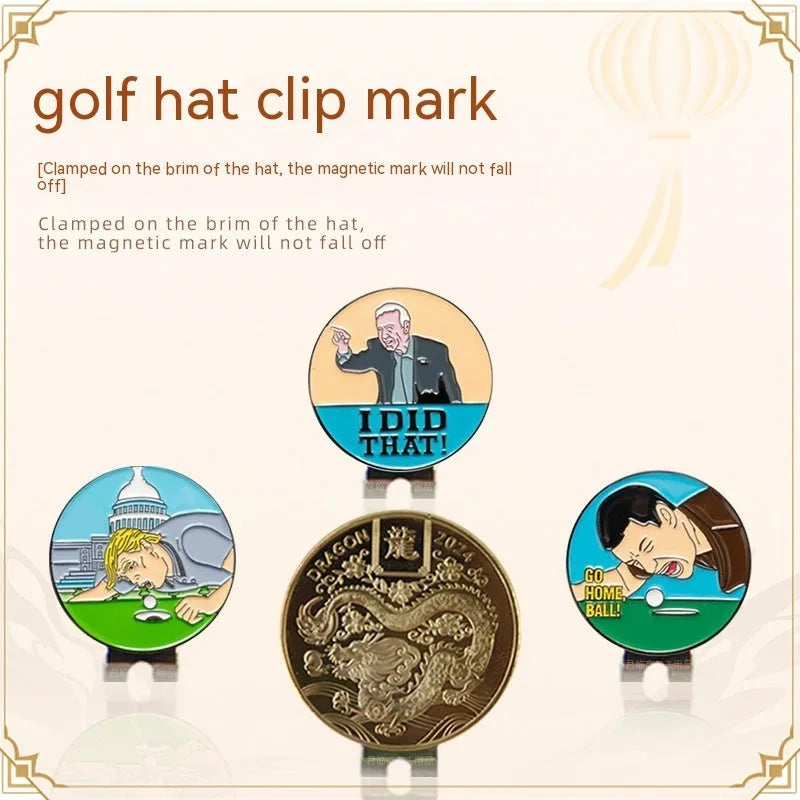 Zinc alloy golf hat clip with a detailed personalised metal craft design.