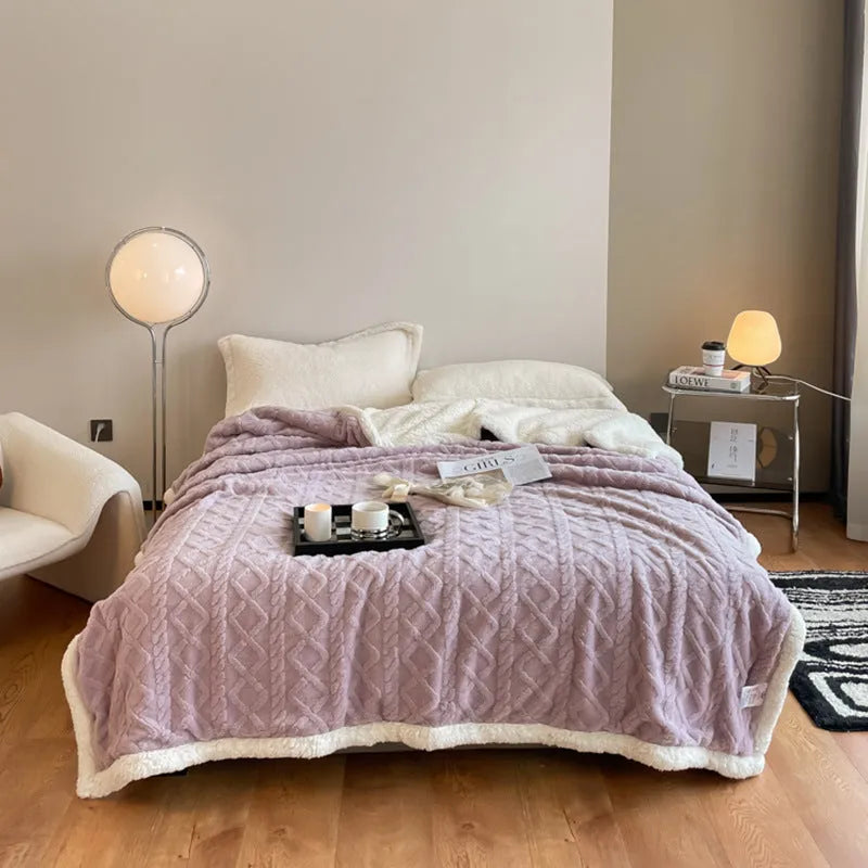 Polyester thermal flannel blanket in beige colour, shown in a 180x200cm size for winter use