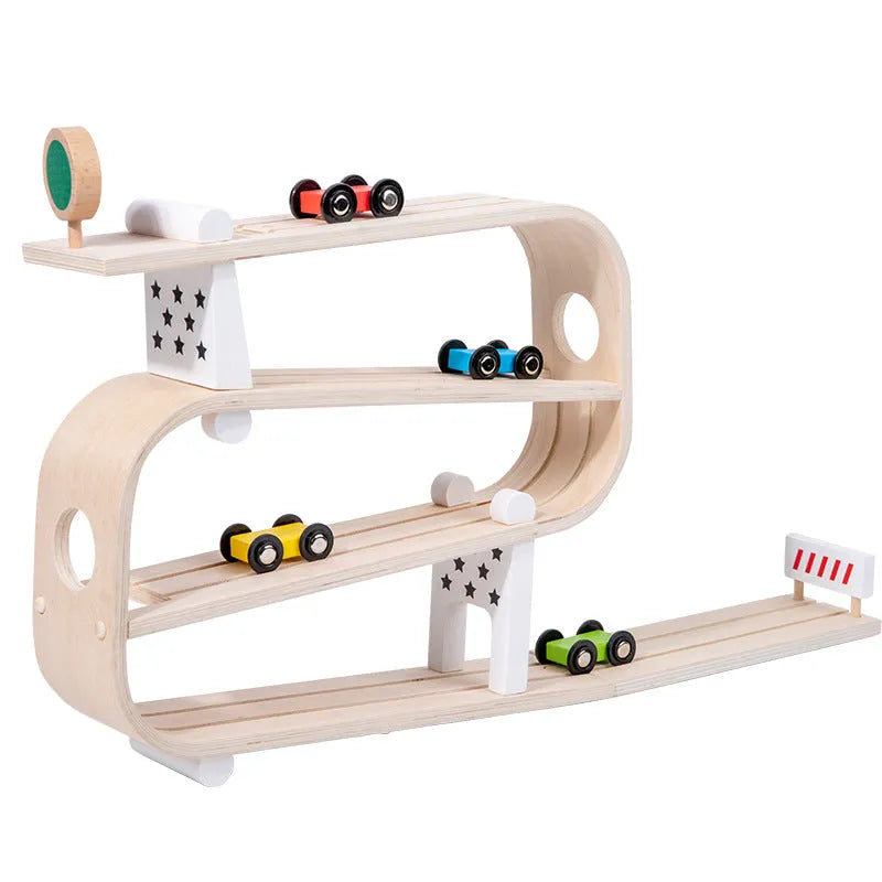 Wooden rapid gliding car toy for children, 0.7kg educational wooden toy in a colour box.