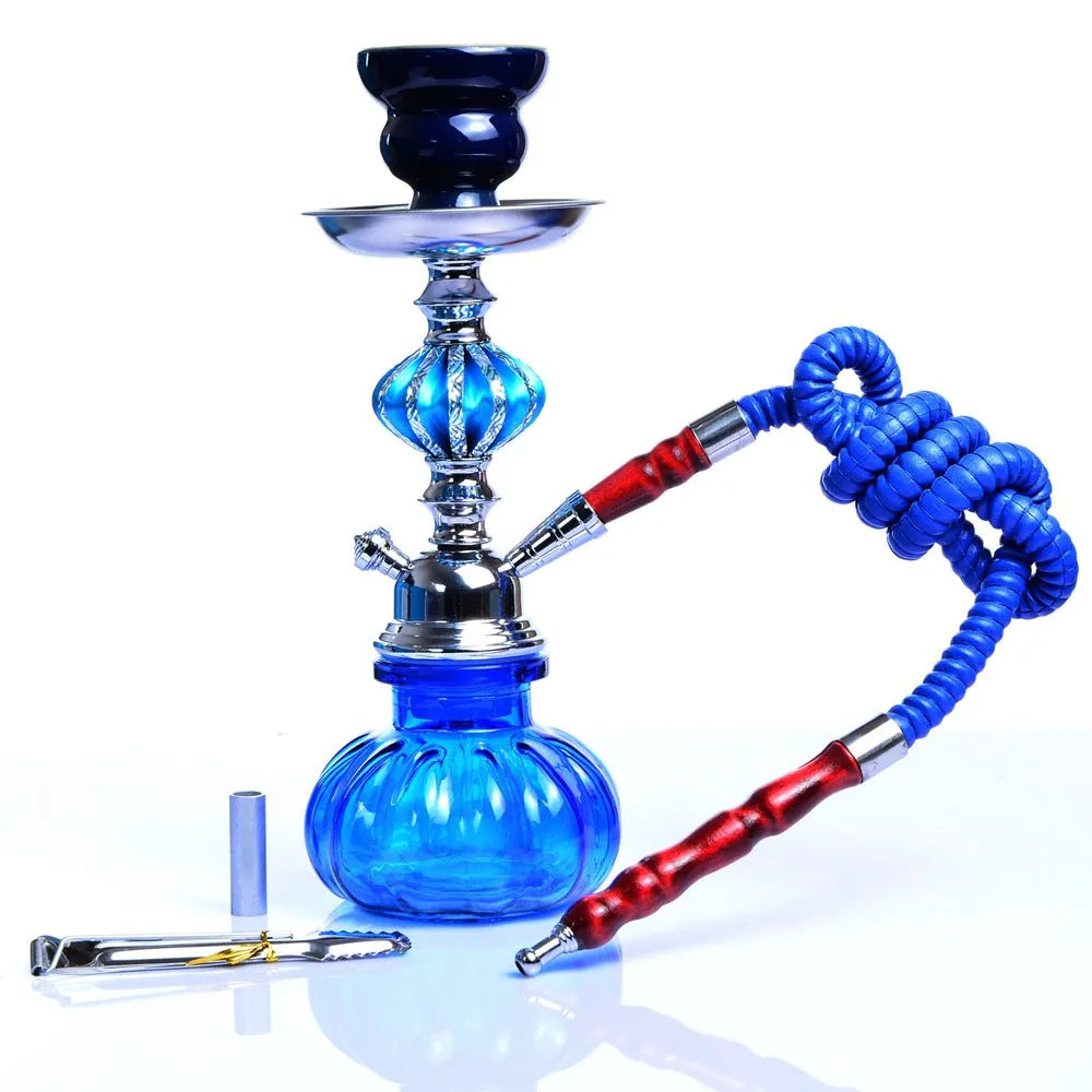 Glass single tube hookah tobacco pot 26cm tall with square base in black colour