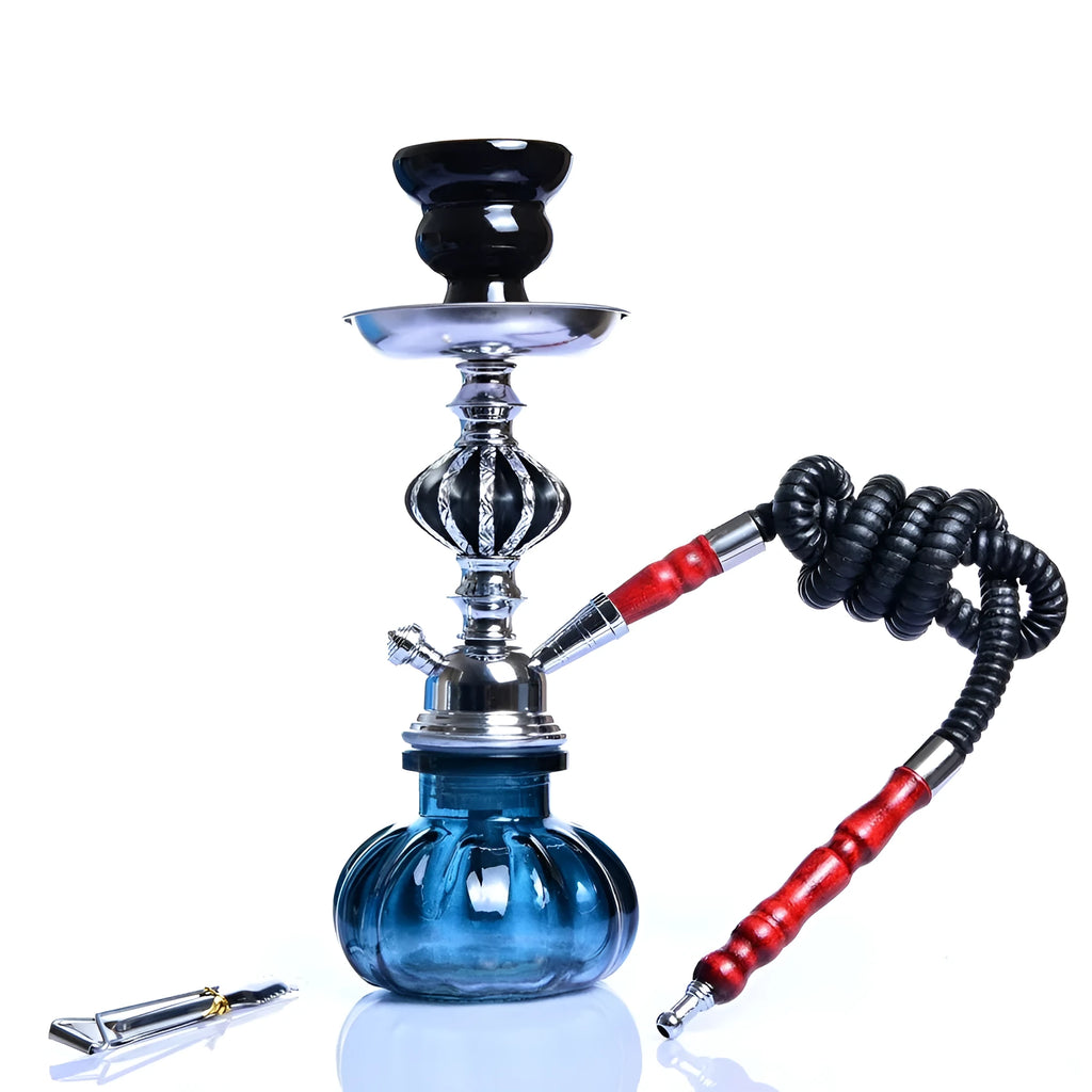 Glass single tube hookah tobacco pot 26cm tall with square base in black colour