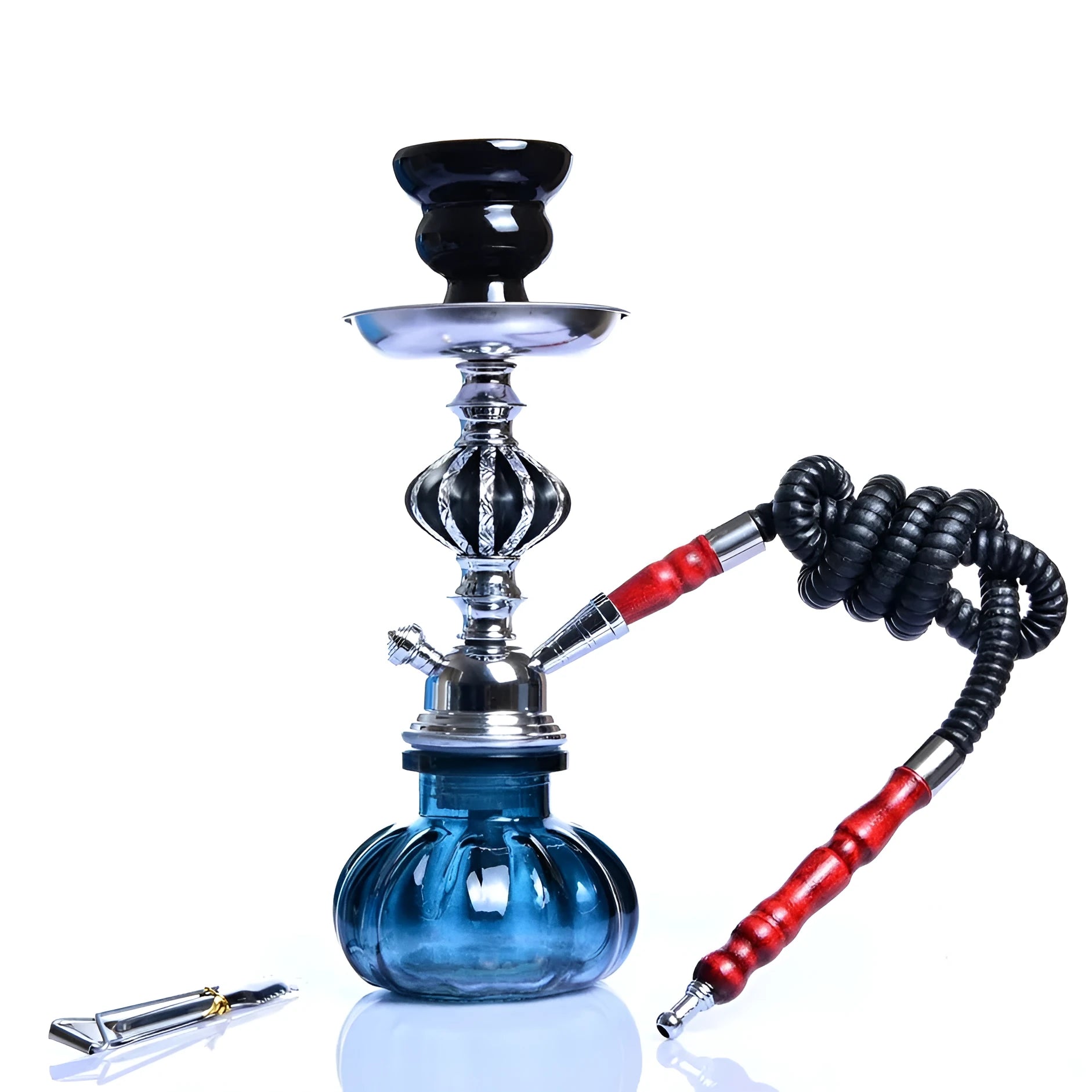 Glass single tube hookah tobacco pot 26cm tall with square base in black colour