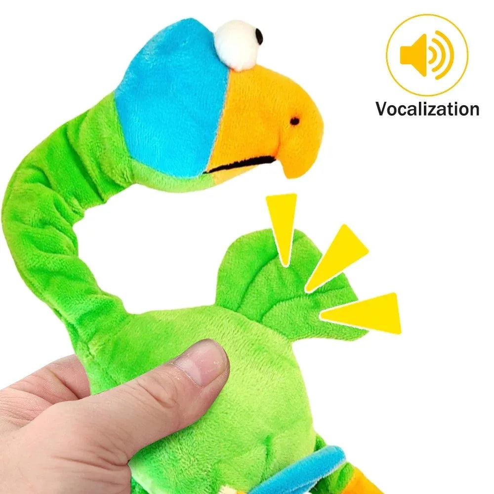 Chicken-shaped plush dog toy with screaming sound and squeaky function in black, green or orange colours