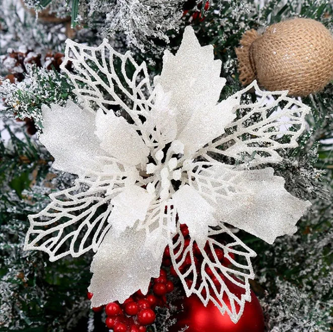 Gold glitter Christmas tree wreath 16cm diameter on white background