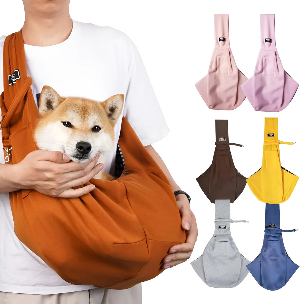 Large grey folding cat messenger backpack with mesh windows, shown on a person's back.
