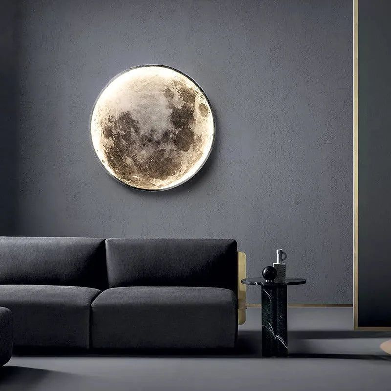 Moon wall lamp in modern lunar design, 24cm to 120cm diameter, 220V LED for bedroom bedside