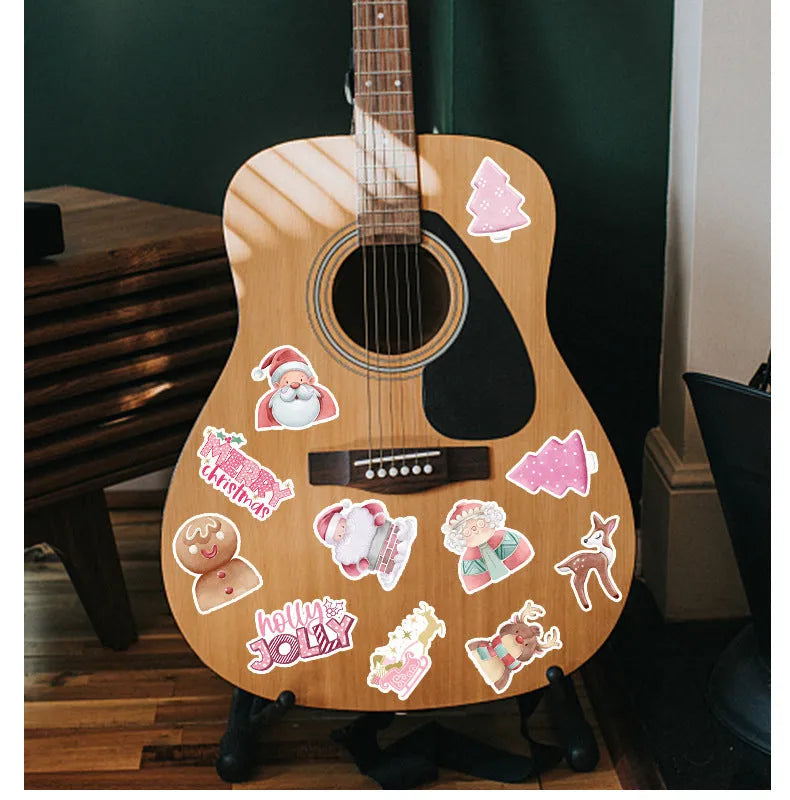 Pack of 50 colourful cute Christmas decoration stickers for cars, phones, and laptops.