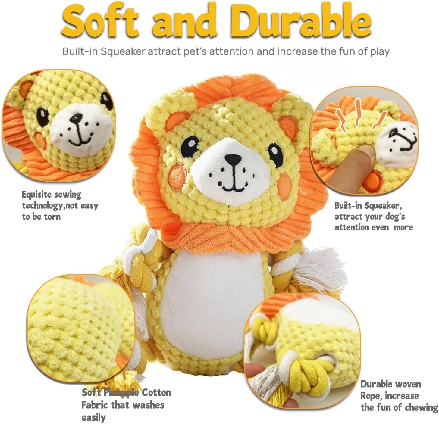 Squeaky monkey plush toy and lion plush dog toy bundle on a white background.