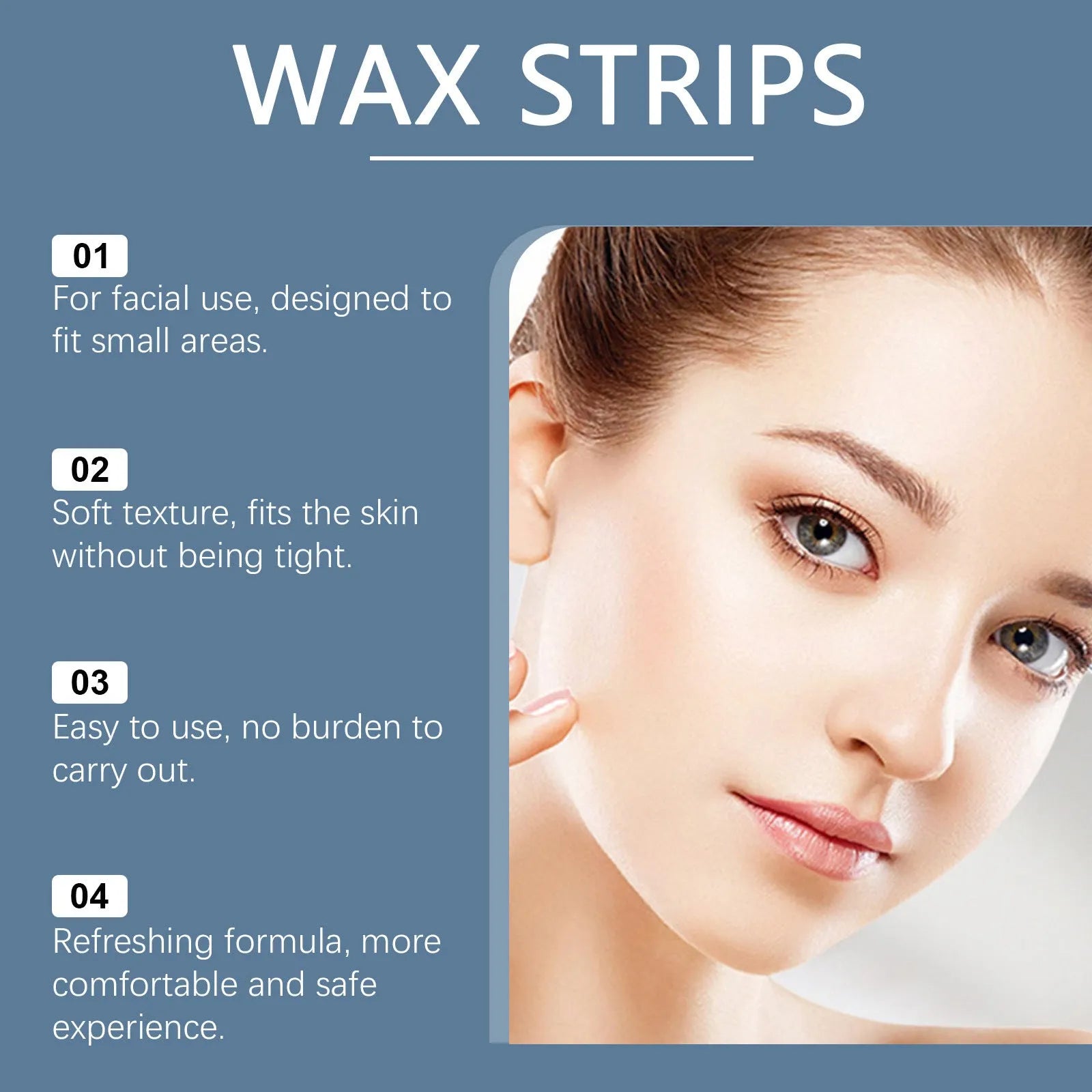 HANCHOBIT facial hair removal wax strips and wet wipes pack, showing 20 wax strips and 10 cleansing wipes