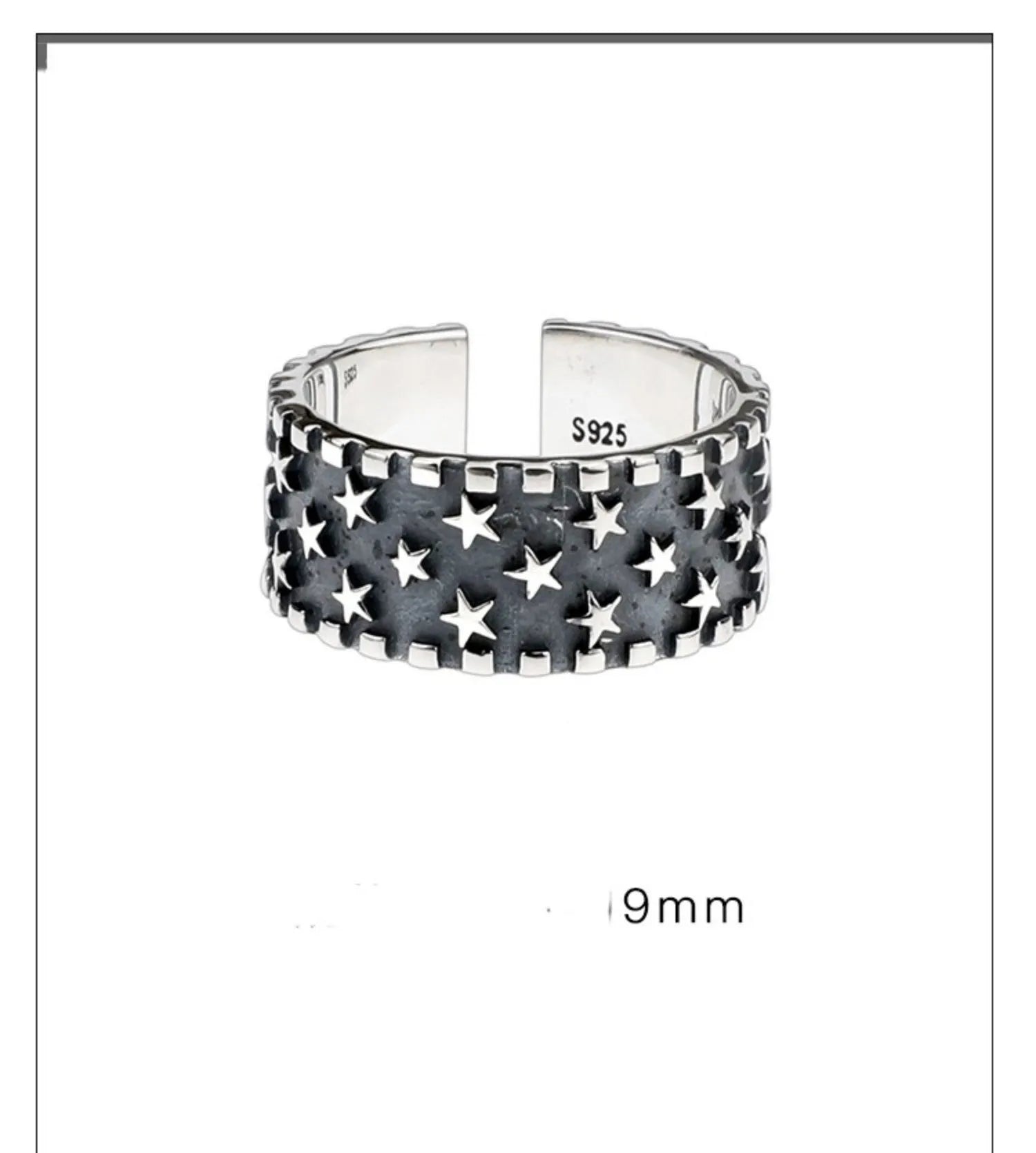 925 silver geometric star pattern adjustable opening ring