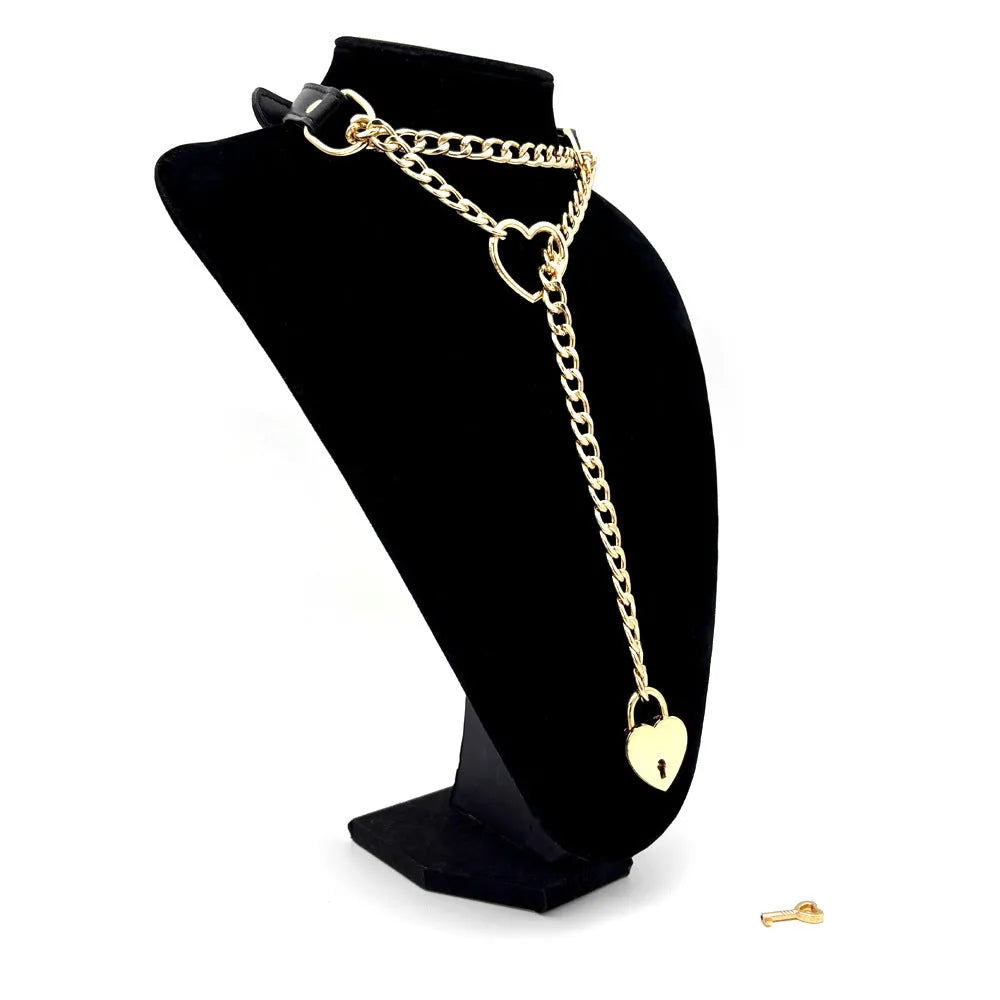 Leather traction collar in black with silver accents, necklace-style design for men and women