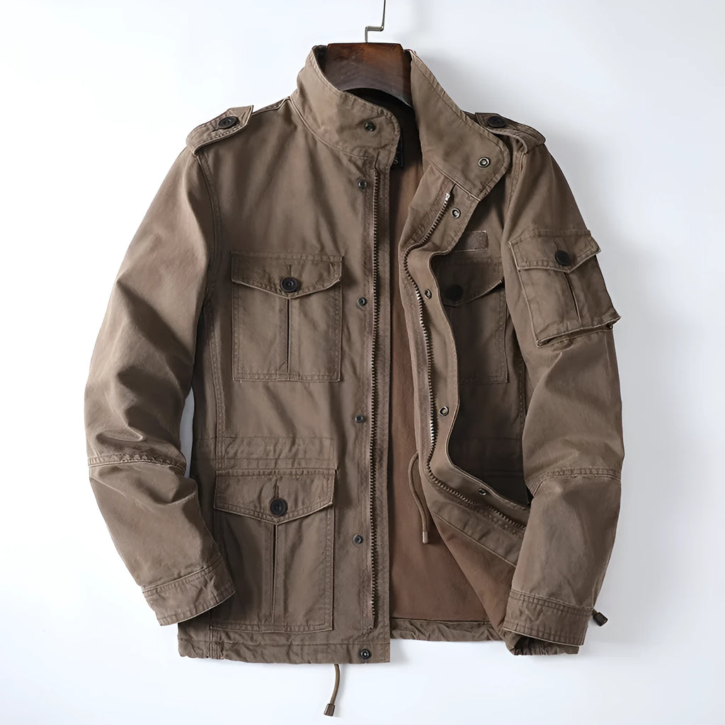Men's loose fit cotton twill jacket with zip front in retro style available in multiple sizes