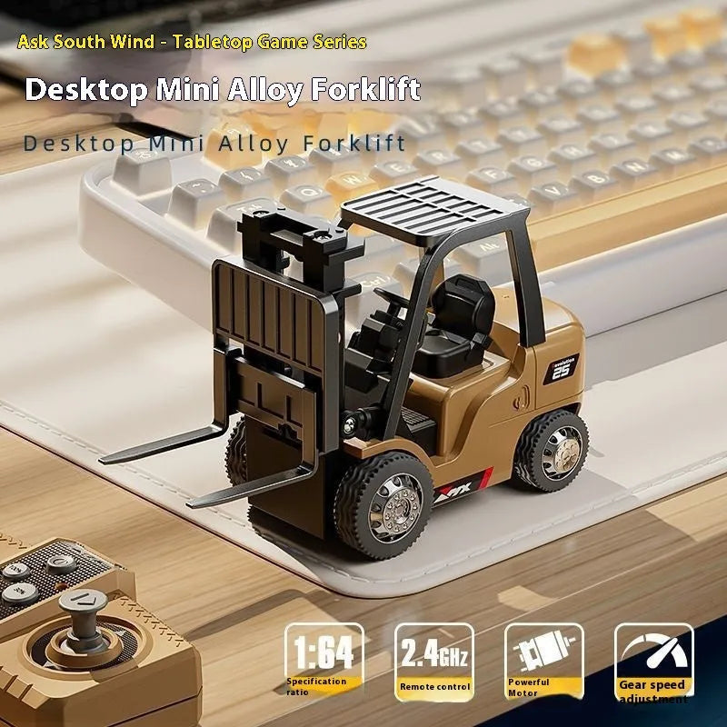 1:64 scale alloy remote control forklift model with Bluetooth controller and cargo accessories
