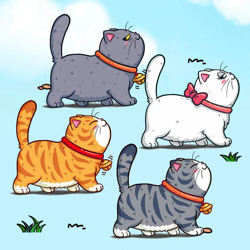 Funny vinyl car sticker showing five cats walking, waterproof PVC adhesive for vehicle decoration.