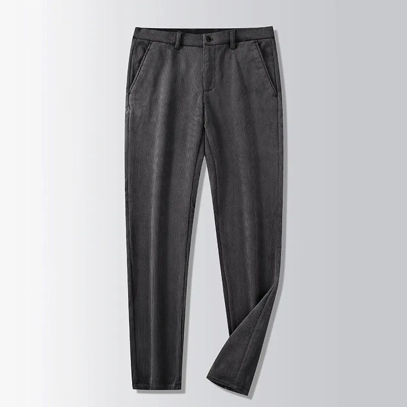 British retro striped straight-leg trousers in polyester blend fabric on size chart