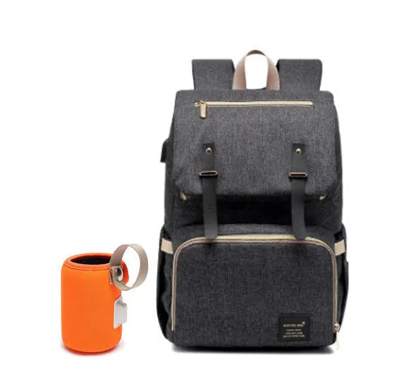 Double shoulder mummy bag backpack in grey white with bottle, Oxford fabric, tissue pocket and stroller hooks