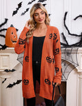 Women's Halloween pumpkin head Jacquard knitted cardigan sweater in straight fit