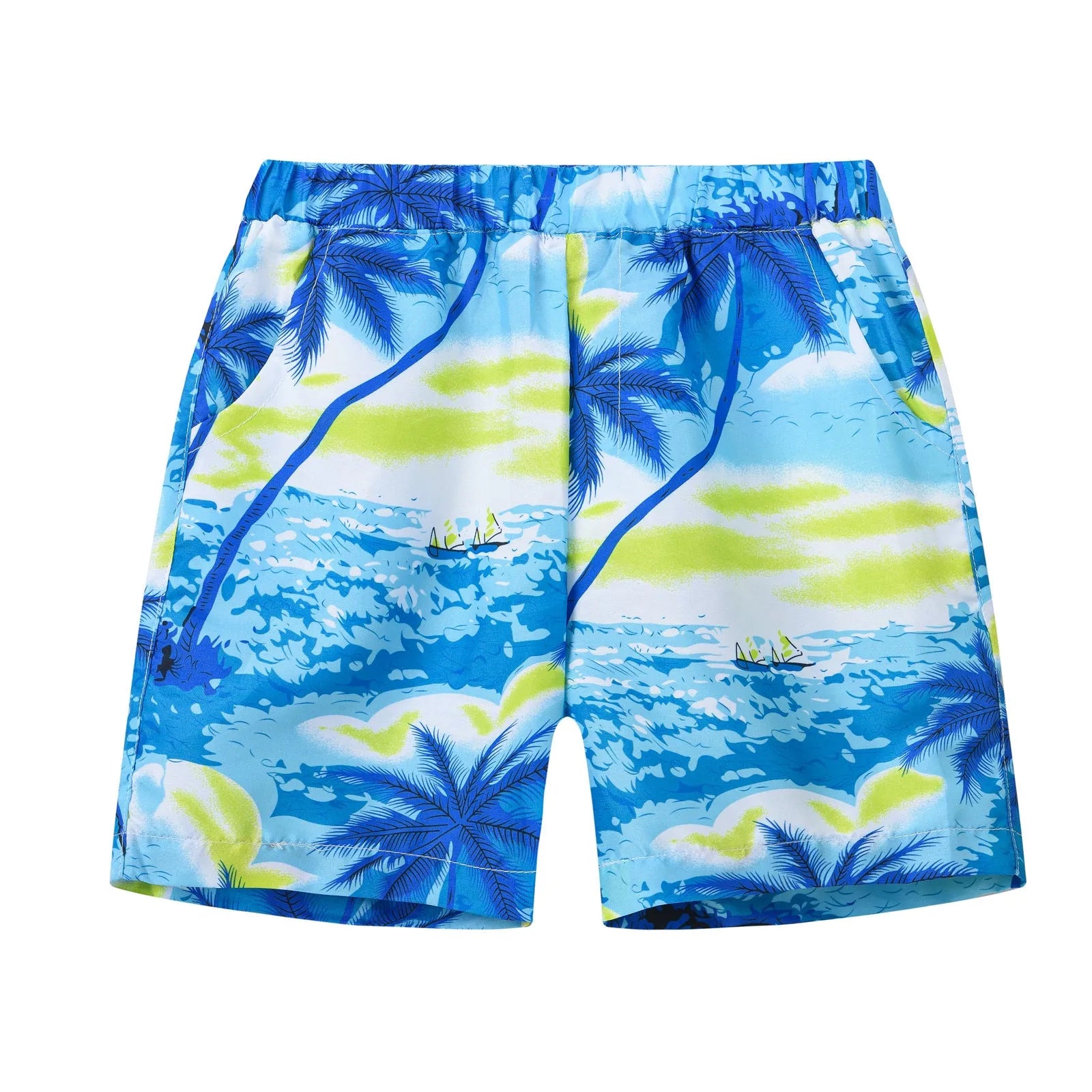 Fashion printed coconut multi-color thin beach pants for children, summer shorts with hairband belt