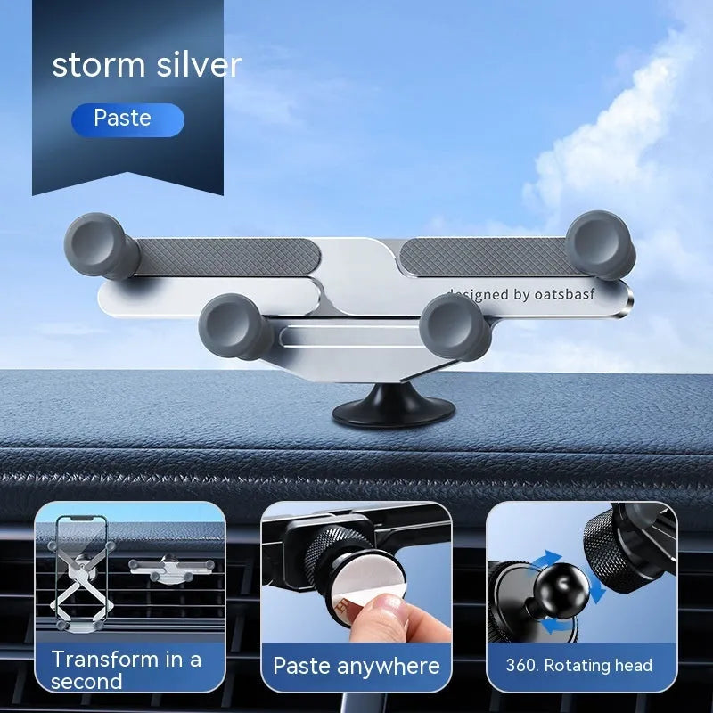 Aluminium alloy car mobile phone holder mounted on vehicle air vent in black finish