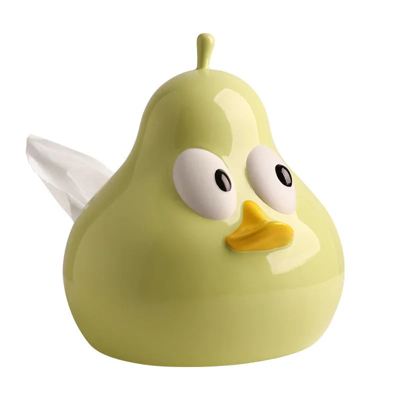 Cute pear-shaped ceramic tissue box holder in white porcelain available in green or black colours