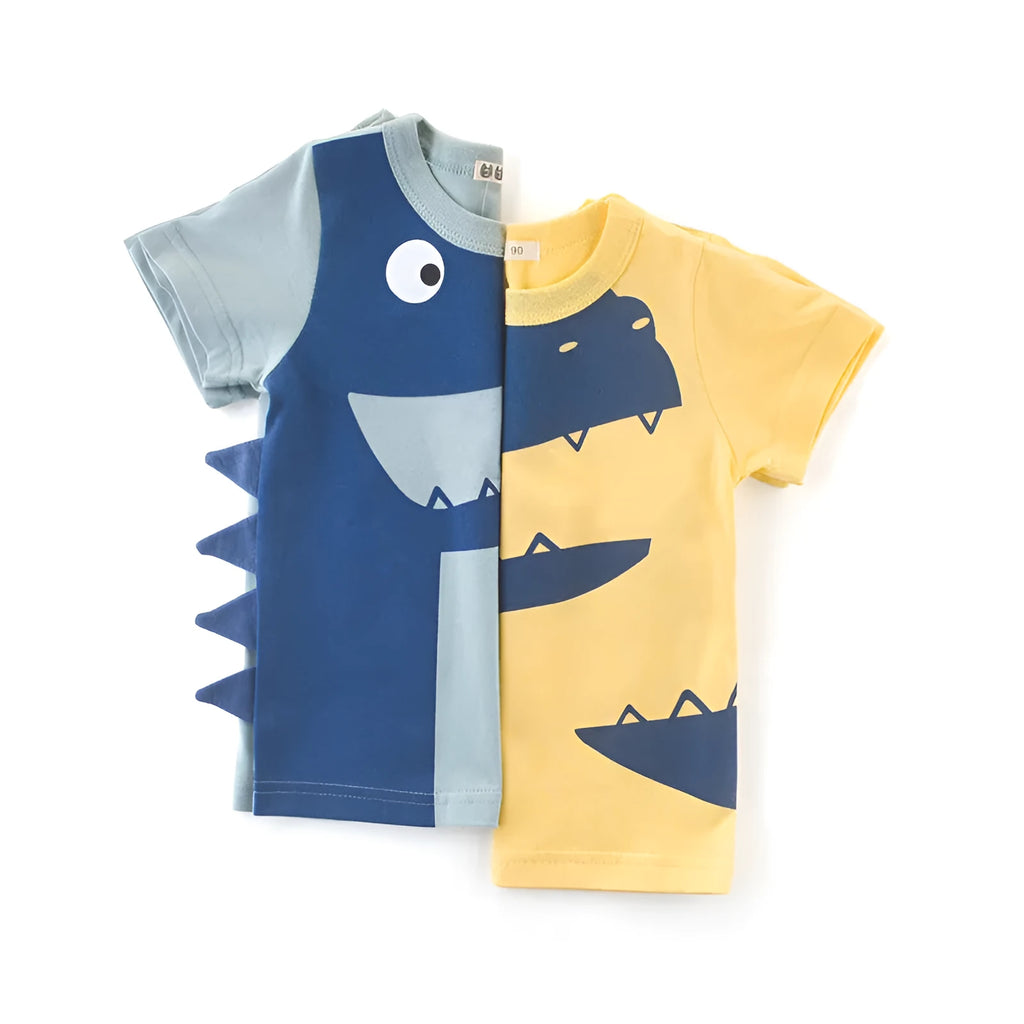 Pure cotton children's short-sleeved T-shirt for boys in blue and yellow summer top