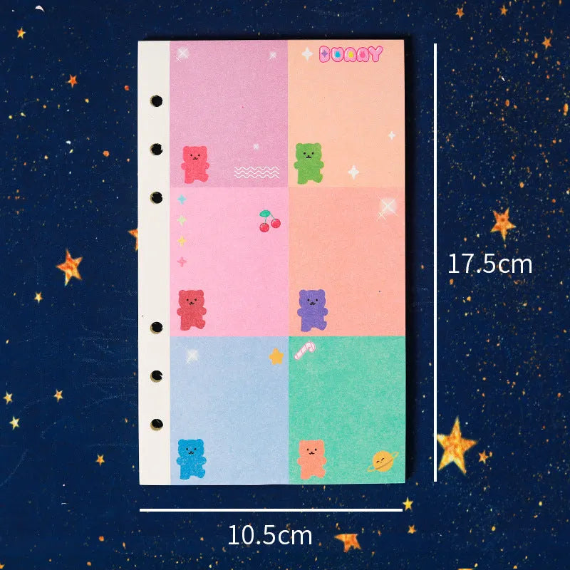A6 loose-leaf notebook with heart designs showing Apple bear pattern, 80 sheets, 6-hole binder format