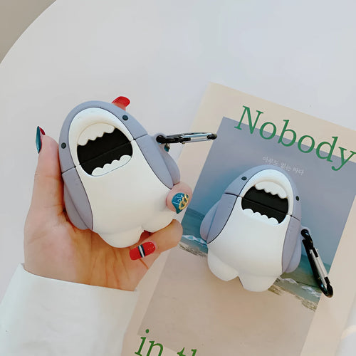 Coloured silicone protective cover with shark design for Apple AirPods 1 and 2 charging case.