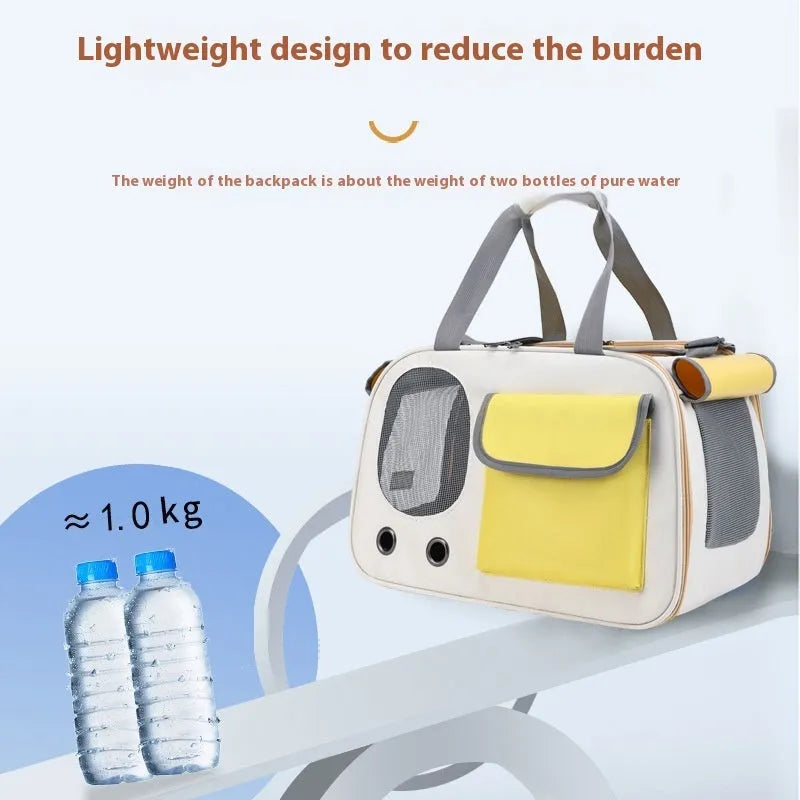 Foldable single shoulder pet carrier bag in canvas, shown in black, green, and yellow colour options.