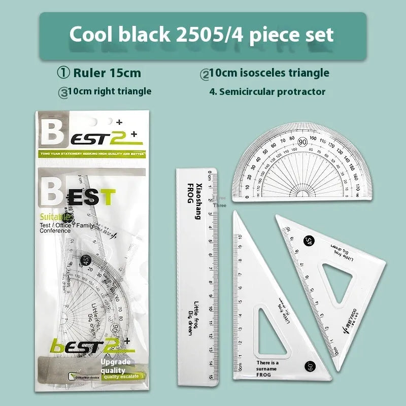 Youpai transparent acrylic drawing ruler set with square and protractor on a design sketch.