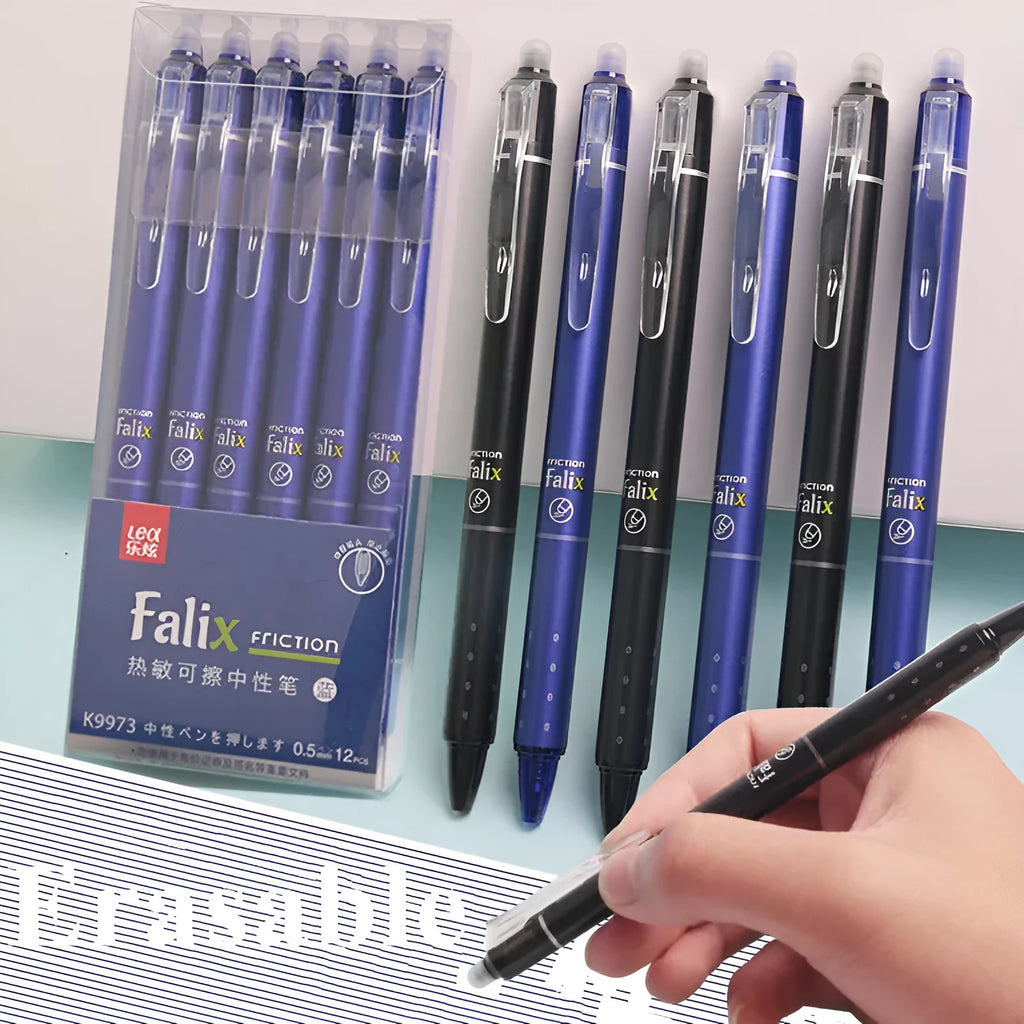 Erasable 0.5mm gel pen with plastic shell and stainless steel nib for school writing