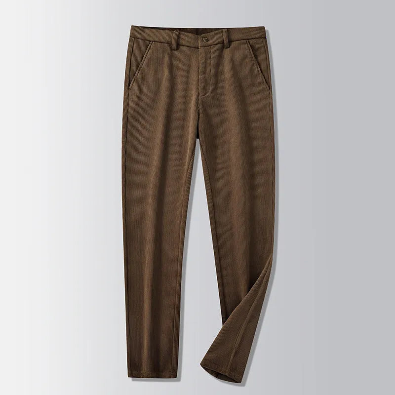 British retro striped straight-leg trousers in polyester blend fabric on size chart