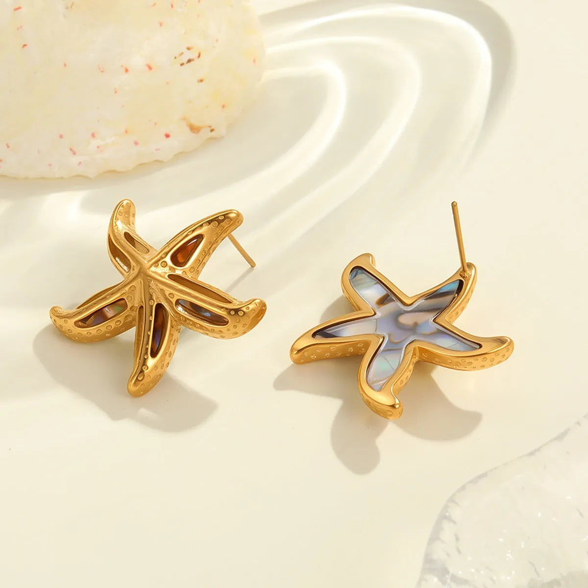 Design Sense simple stud earrings for women, starfish shape, 18K gold plated stainless steel, fashion OL style