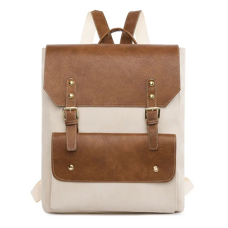 Korean retro style simple backpack in soft PU material showing ventilation features